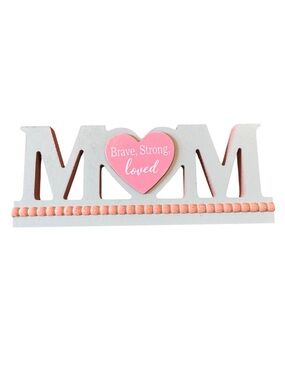 MOM Wooden Sign with Pink Heart Accent